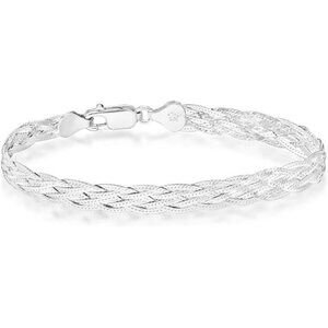 Miabella 925 Sterling Silver Italian 6-Strand Diamond-Cut 7mm Braided